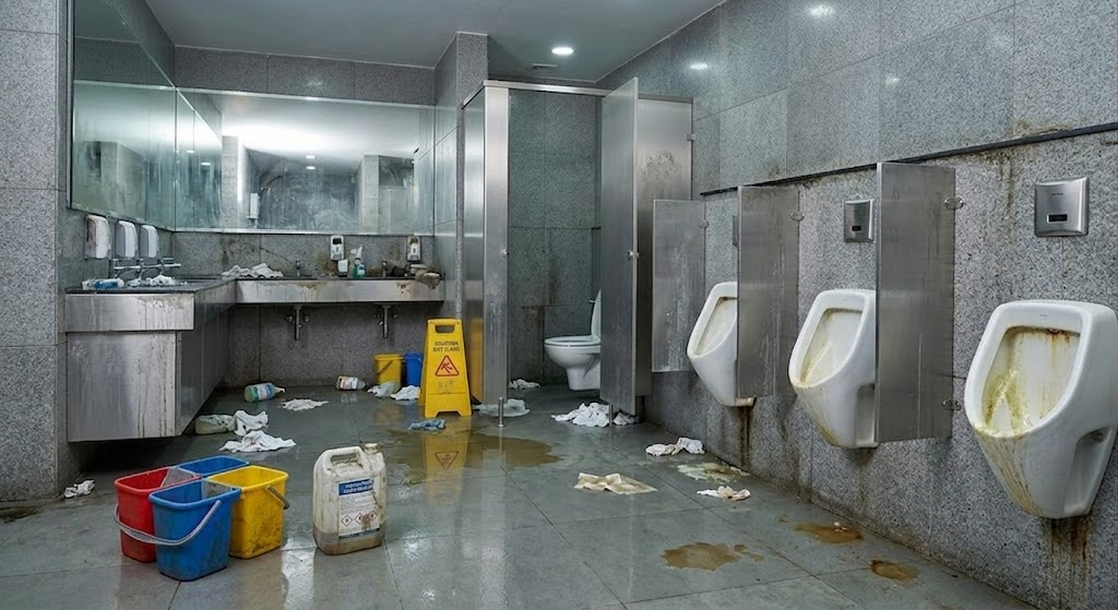 Restroom Floor Hydro-Scrubbing Before